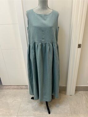 Zolena linen slow fashion sleeveless midi dress size large